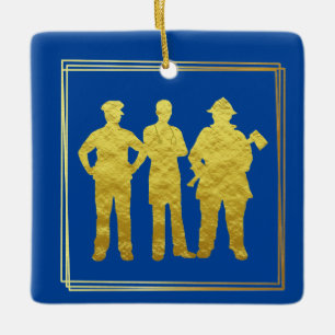 First Responders Golden Silhouette Xmas Ornament