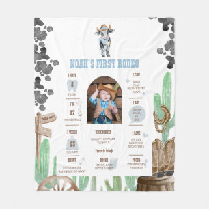 First Rodeo 1st Birthday Baby Cow Milestone Sign  Fleece Blanket