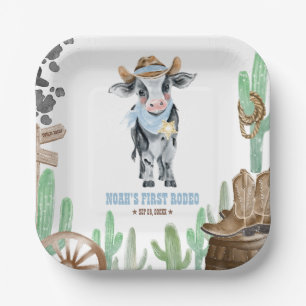 First Rodeo 1st Birthday Baby Cow Paper Plate