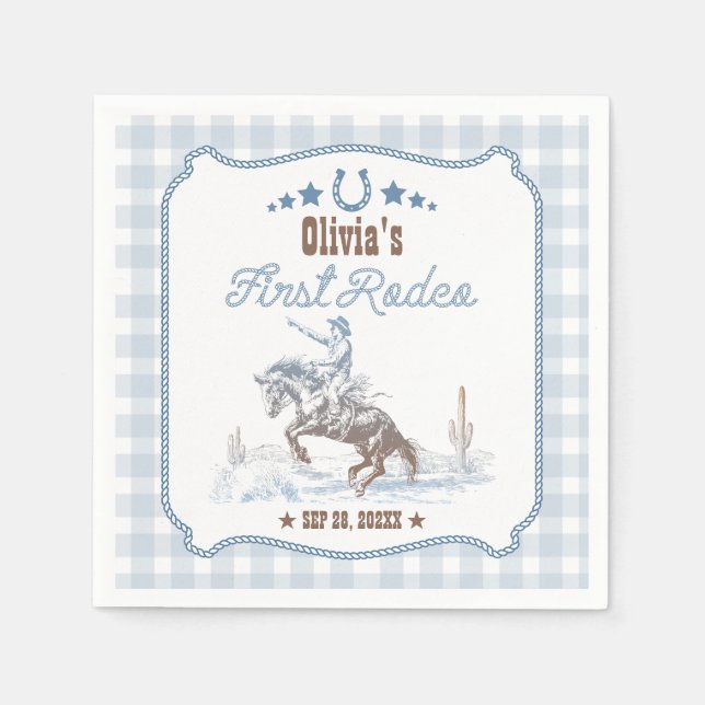 First Rodeo 1st Birthday Blue Western Napkin (Front)