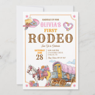 First Rodeo 1st Birthday Cowgirl Boho Retro Girl Invitation