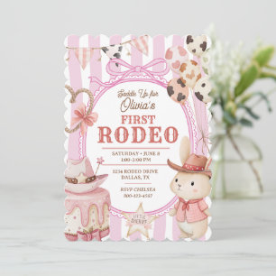 First Rodeo 1st Birthday Cowgirl Girl Pink Bunny Invitation