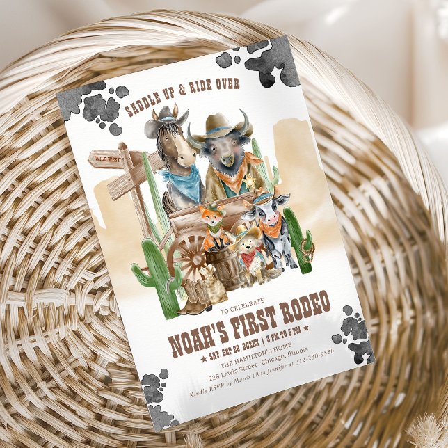 First Rodeo 1st Birthday Cute Animals Wild West Invitation (Creator Uploaded)