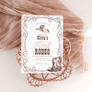 First Rodeo 1st Birthday Dusty Pink Invitation