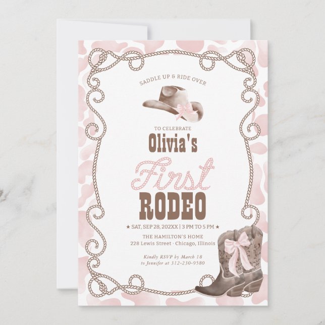 First Rodeo 1st Birthday Dusty Pink Invitation (Front)