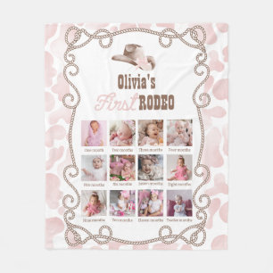 First Rodeo 1st Birthday Dusty Pink Photo Sign Fleece Blanket