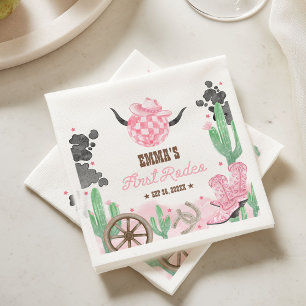 First Rodeo 1st Birthday Pink Boho Wild West Napkin