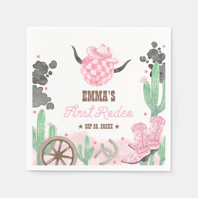First Rodeo 1st Birthday Pink Boho Wild West Napkin (Front)