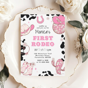 First rodeo 1st birthday pink girl birthday invitation