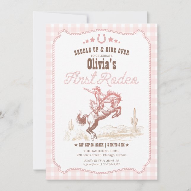 First Rodeo 1st Birthday Pink Western Invitation (Front)
