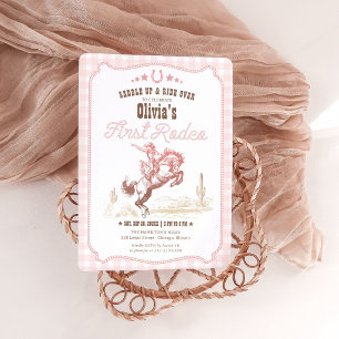 First Rodeo 1st Birthday Pink Western Invitation