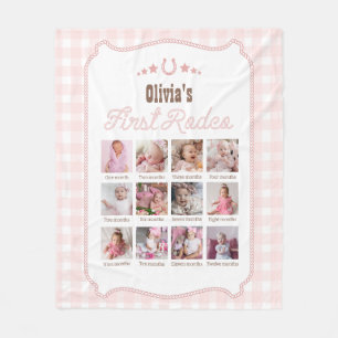 First Rodeo 1st Birthday Pink Western Photo Sign Fleece Blanket