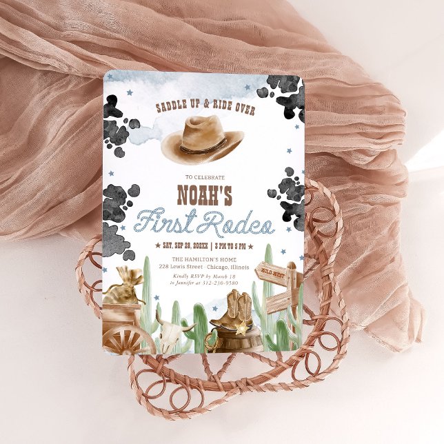 First Rodeo 1st Birthday Rustic Wild West Boy Invitation (Creator Uploaded)