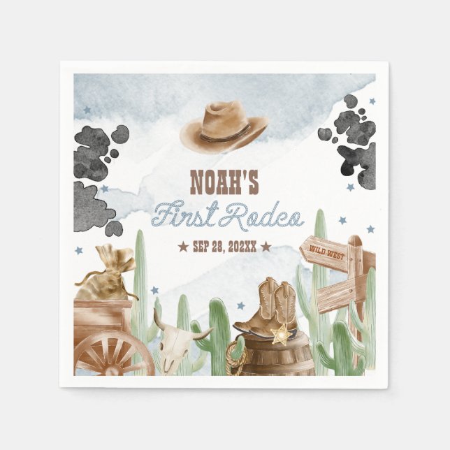 First Rodeo 1st Birthday Rustic Wild West Napkin (Front)