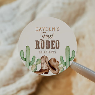 First Rodeo 1st Birthday Western Cowboy Classic Round Sticker