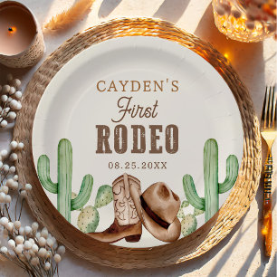 First Rodeo 1st Birthday Western Cowboy Paper Plate