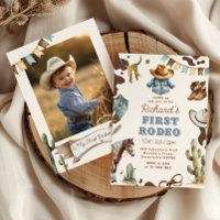 First rodeo 1st birthday Western cowboy photo