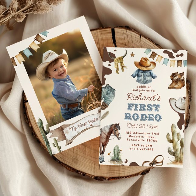 First rodeo 1st birthday Western cowboy photo Invitation (Creator Uploaded)