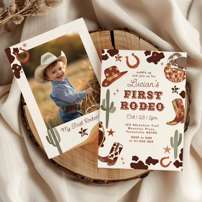 First rodeo 1st birthday Western cowboy photo Invitation (Creator Uploaded)