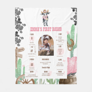 First Rodeo Baby Cow Wild West Milestone Sign  Fleece Blanket