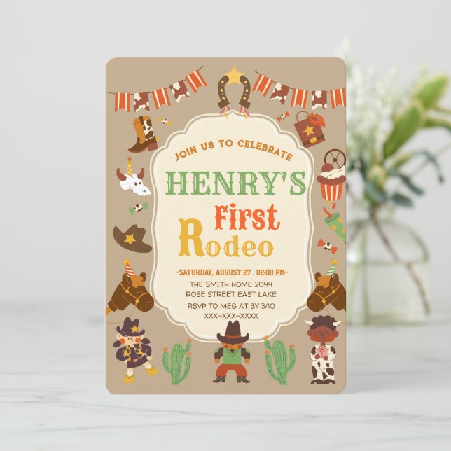 'First Rodeo Birthday Invitation (Standing Front)