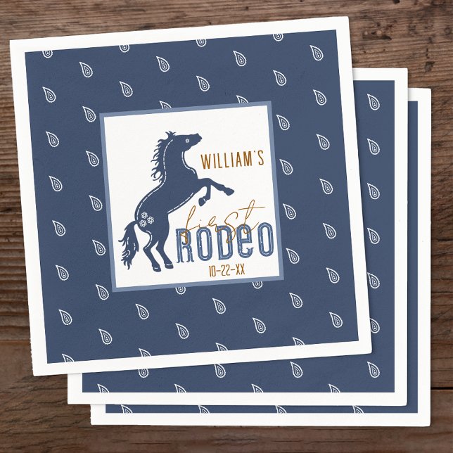 First Rodeo Birthday Party Napkins – Western Cowbo (Navy Blue 1st Rodeo Birthday Napkins)