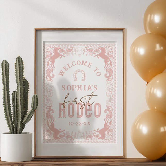 First Rodeo Birthday Party Welcome Sign – Pink Wes (Birthday Welcome Poster)