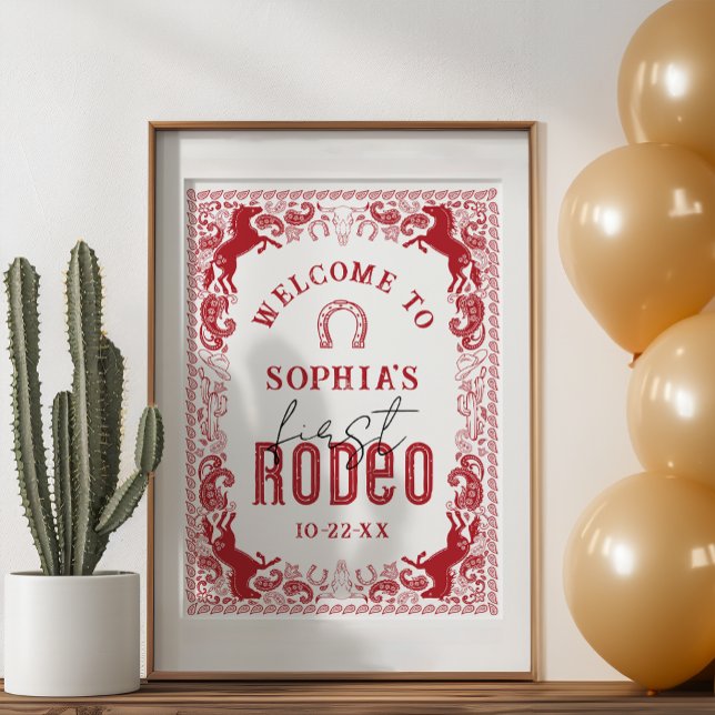 First Rodeo Birthday Party Welcome Sign – Red West (Welcome Party Poster)