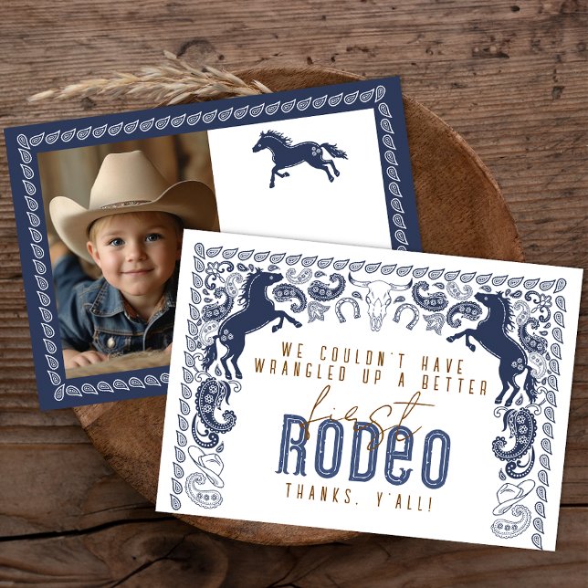 First Rodeo Birthday Thank You Card – Western Cowb (1st Rodeo Birthday Thank You Card)