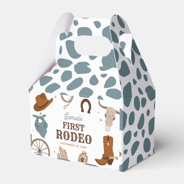 First Rodeo Blue Wild West Boy First Birthday Favour Box (Front Side)