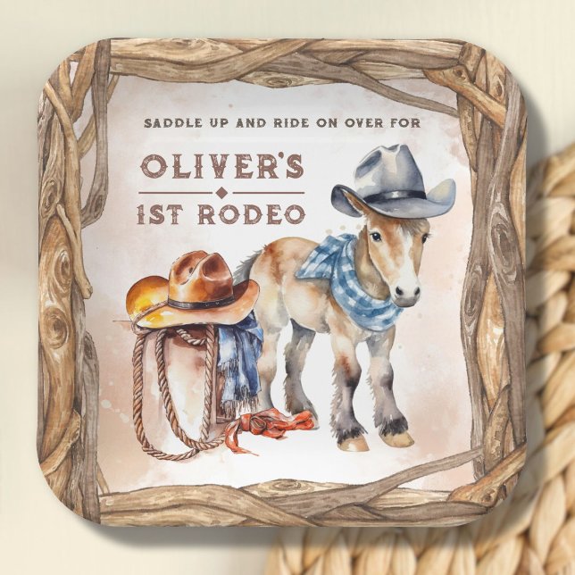 First RODEO | Boy Cowboy 1st Birthday Paper Plate (Creator Uploaded)