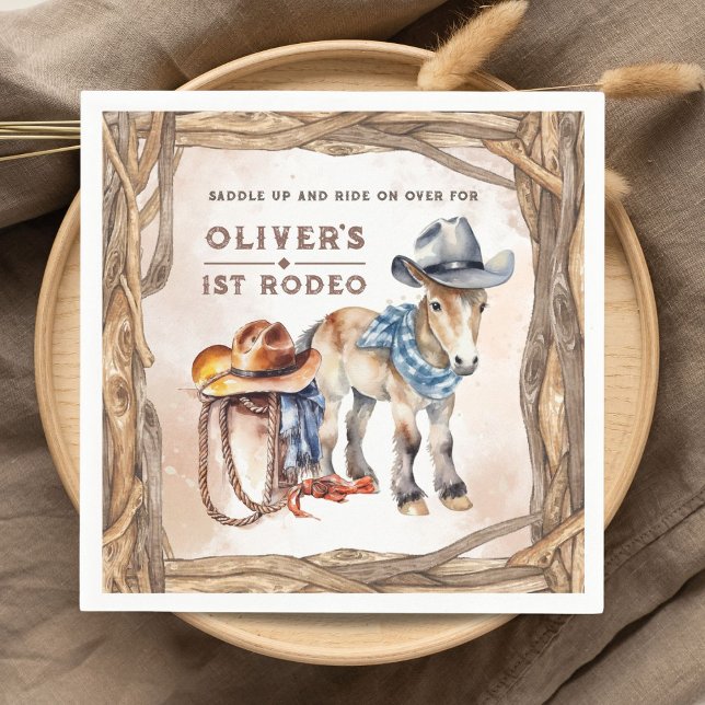 First RODEO | Boy Cowboy 1st Birthday Party Napkin (Creator Uploaded)
