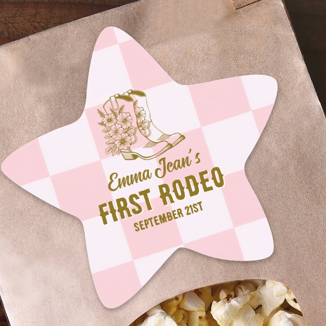 First Rodeo Brown Cowgirl Boots 1st Birthday Star Sticker (First Rodeo Brown Cowgirl Boots 1st Birthday Star Sticker)