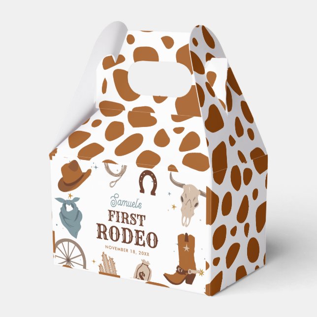 First Rodeo Brown Wild West Boy First Birthday Favour Box (Front Side)
