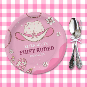 First Rodeo Celebration Girl Pink and White Paper Plate