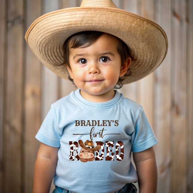 First rodeo cow pattern cute baby horse in a hat T-Shirt (First rodeo cow pattern cute baby horse in a hat baby T-Shirt personalized first birthday shirt )
