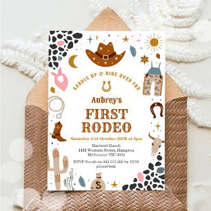 First Rodeo Cowbow Western 1st Birthday Invitation
