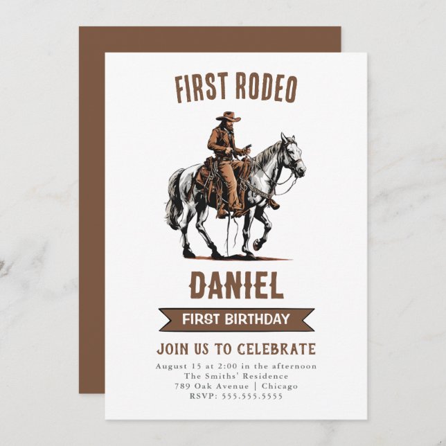 First Rodeo Cowboy 1st Birthday Invitation (Front/Back)