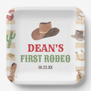 First Rodeo Cowboy 1st First Birthday Party Paper Plate