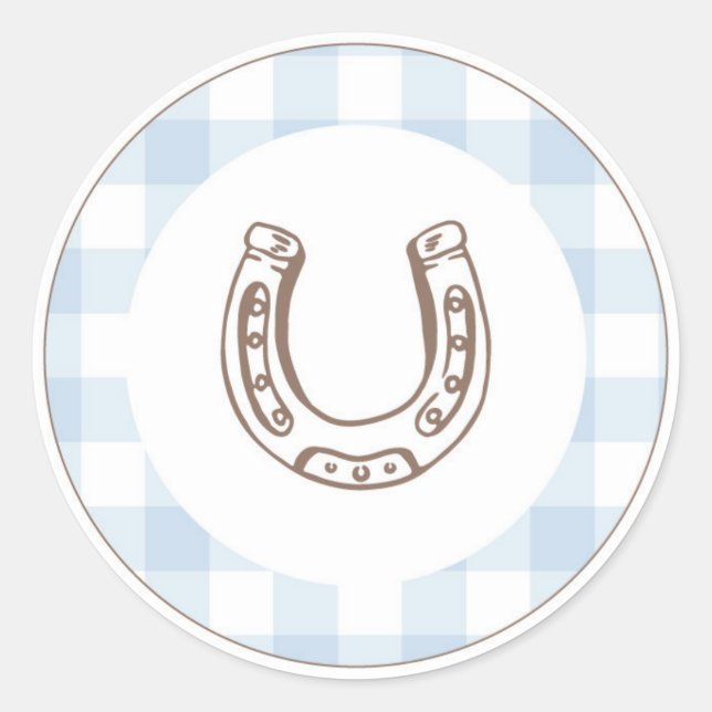 First Rodeo Cowboy Birthday Blue Gingham Preppy  Classic Round Sticker (Front)