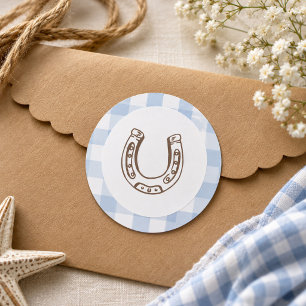 First Rodeo Cowboy Birthday Blue Gingham Preppy  Classic Round Sticker