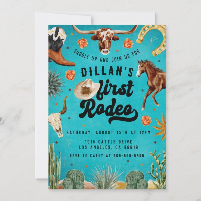 First Rodeo Cowboy Birthday  Invitation (Front)