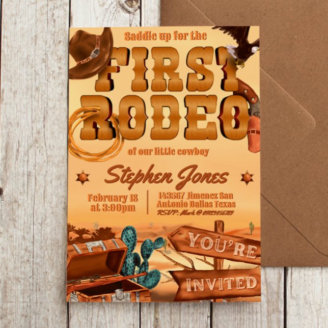 First Rodeo - Cowboy Birthday Invitation (First Rodeo -  Boy 1st Birthday Cowboy Invitation)
