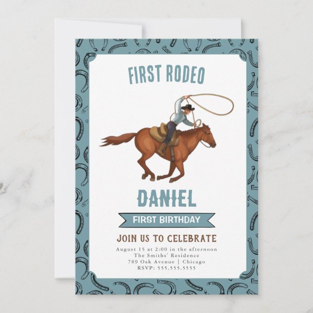 First Rodeo Cowboy Birthday Invitation (Front)