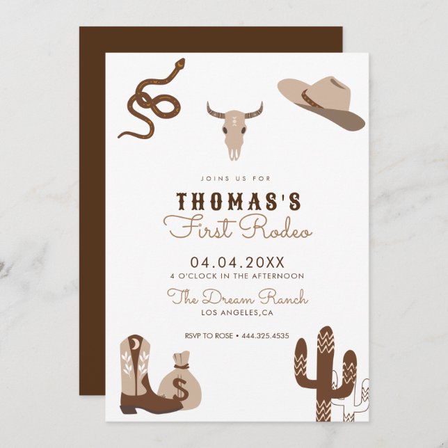First Rodeo Cowboy Birthday Party Invitation (Front/Back)