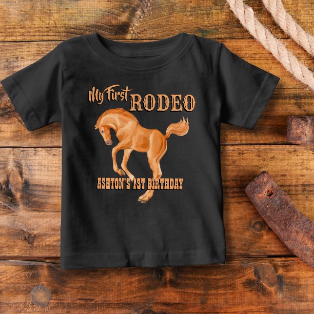 First rodeo cowboy birthday personalised baby T-Shirt (Creator Uploaded)