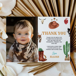 First Rodeo Cowboy Birthday Photo Thank You Card
