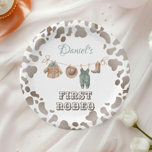 First Rodeo Cowboy Clothes Boy Birthday Paper Plate