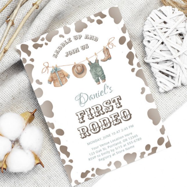 First Rodeo Cowboy Clothes Western Boy Birthday Invitation (Creator Uploaded)