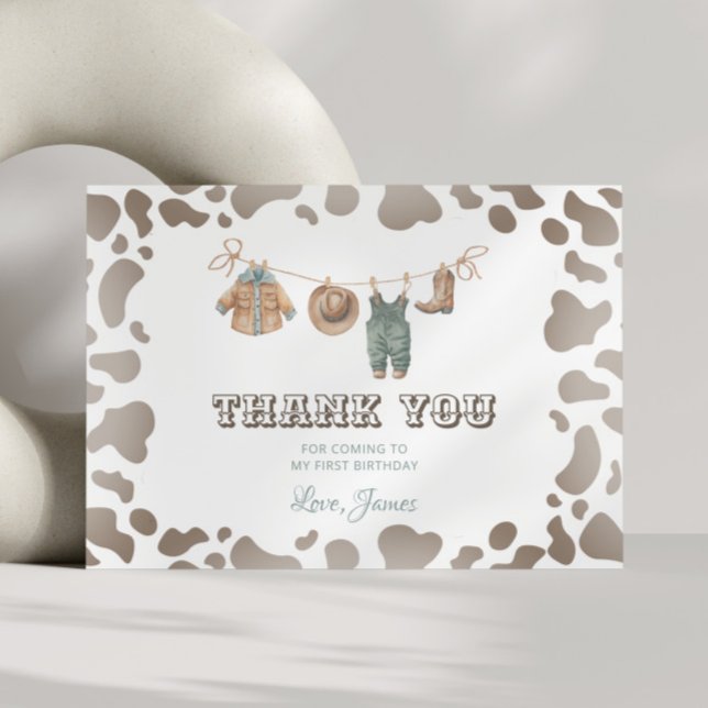 First Rodeo Cowboy Clothes Western Boy Birthday Thank You Card (Creator Uploaded)